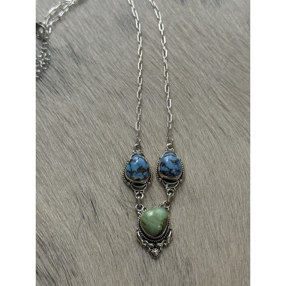 Sterling Silver Sonoran Gold Blue Golden Hills Turquoise Necklace Paperclip - Picture 10 of 13